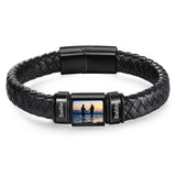 Bracelet en Cuir Homme Personnalisé Photo Famille Prénoms Gravés - bracelet prénoms homme GoHappy