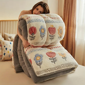 Couverture Polaire Flanelle Épaisse Hiver Chaude Motifs Floraux - Couverture Polaire GoHappy