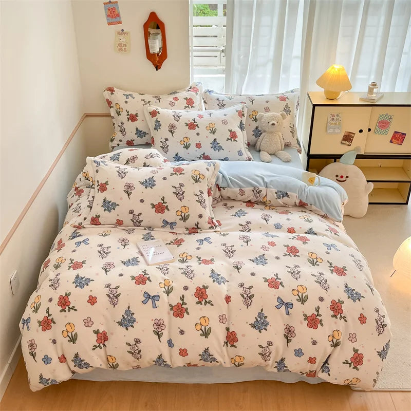 Housse Couette Velours Enfant Motifs Cartoon Douce Chaude 150-220cm