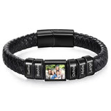 Bracelet en Cuir Homme Personnalisé Photo Famille Prénoms Gravés - bracelet prénoms homme GoHappy