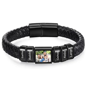 Bracelet en Cuir Homme Personnalisé Photo Famille Prénoms Gravés - bracelet prénoms homme GoHappy