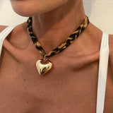 Collier Velours Léopard Pendentif Doré Femme Ethnique Boho Chic - collier femme GoHappy