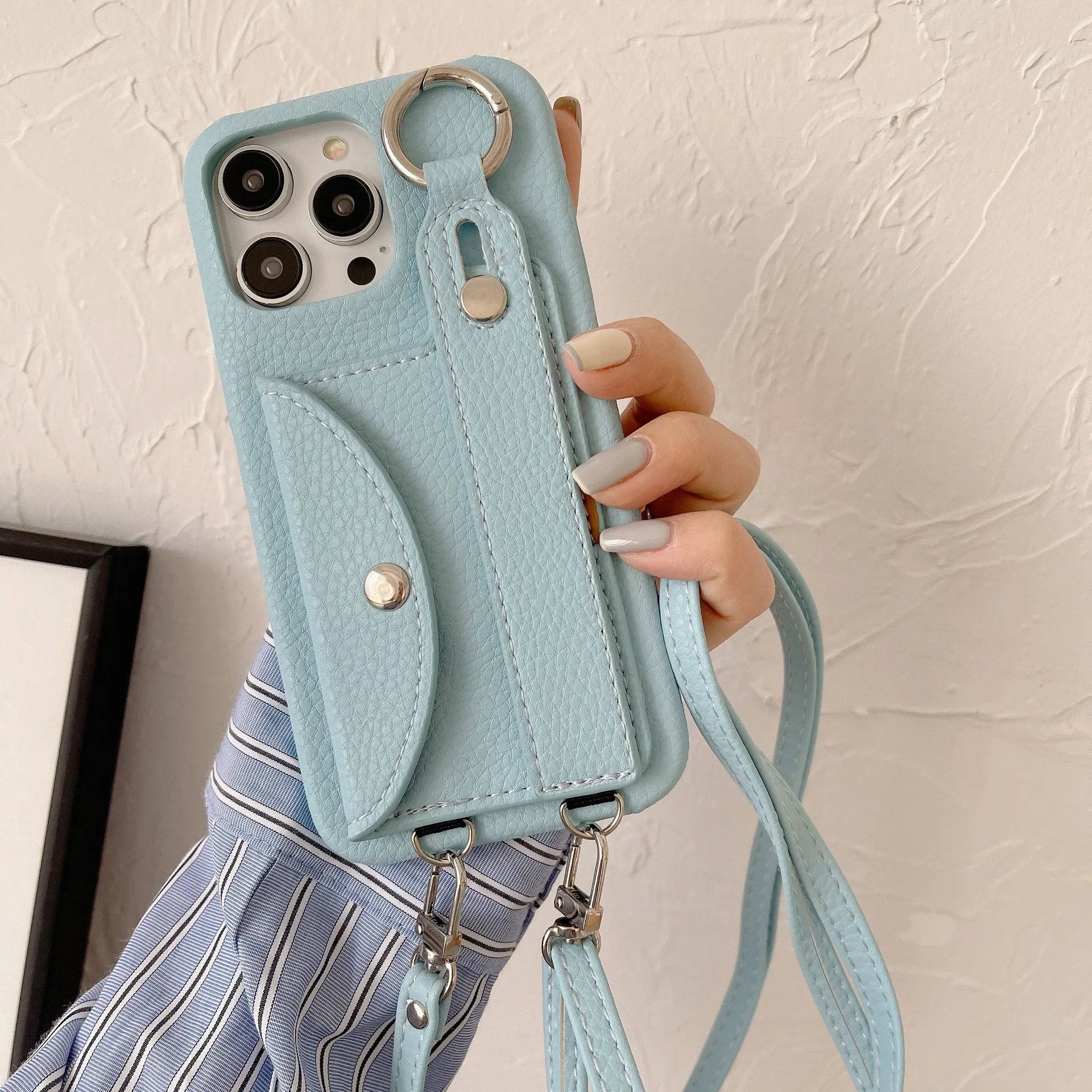 Coque Bandoulière iPhone en Cuir PU avec Porte-cartes et Sangle