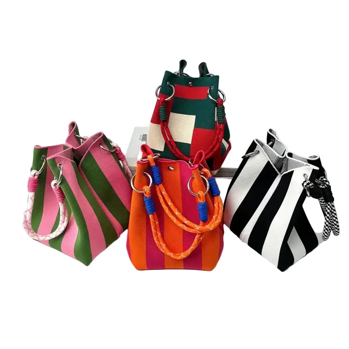 Sac Main Seau Tricoté Multicolore Rétro Coton Bohème Artisanal - sacs à main GoHappy