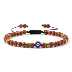 Bracelet Nazar Sable Cuivré doré, perles fines et motif œil bleu | GoHappy France