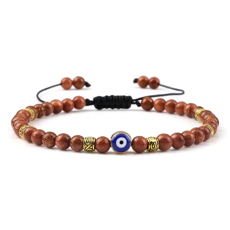 Bracelet Nazar Sable Cuivré doré, perles fines et motif œil bleu | GoHappy France