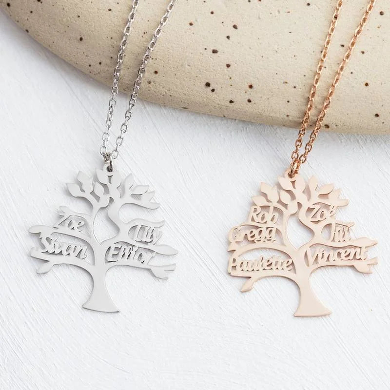 Collier Arbre de Vie Personnalisé Prénoms Gravés Famille Acier