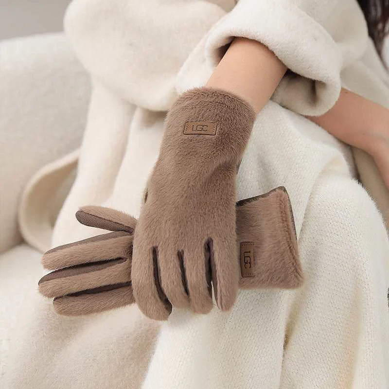 Gants Femme Daim Imitation Vison Tactiles Doux Chauds Élégants