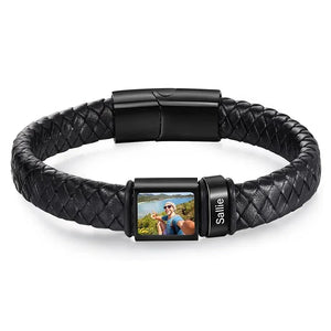 Bracelet en Cuir Homme Personnalisé Photo Famille Prénoms Gravés - bracelet prénoms homme GoHappy