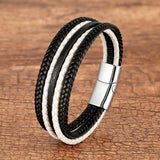 Bracelet Masculin Cuir Tressé Style Bohème Fermoir Aimanté - bracelet cuir GoHappy