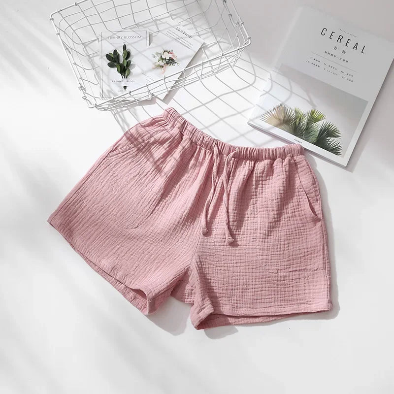 Songe short de pyjama 100 % coton, modèle Femme Rose Poudré, taille élastique