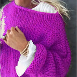 Pull femme Mila violet orchidée maille duveteuse manches longues encolure ronde GoHappy France
