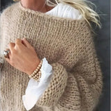 Pull femme Mila sable doux maille duveteuse manches longues encolure ronde GoHappy France