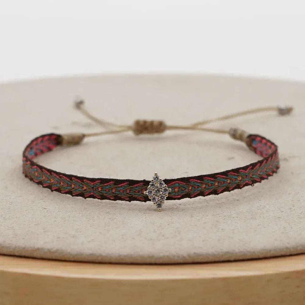 Bracelet Amitié Femme Coton Fin - Charm Cœur Strass Ajustable - bracelets femme cordon GoHappy