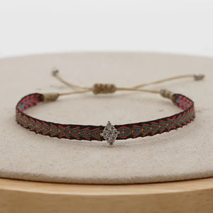 Bracelet Amitié Femme Coton Fin - Charm Cœur Strass Ajustable - bracelets femme cordon GoHappy