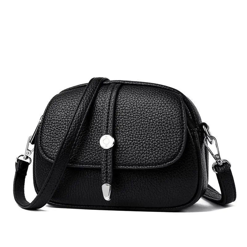 Sac Bandoulière Rétro Cuir Souple Femme - Petit Sac Rond Vintage 3 Compartiments