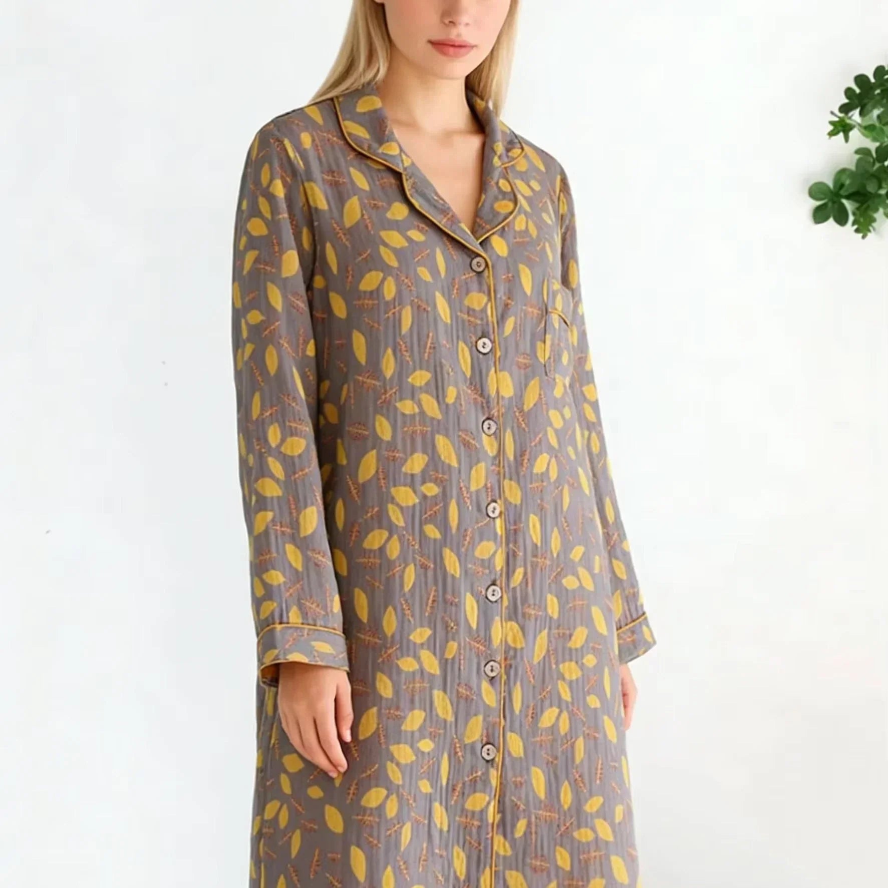 Chemise de Nuit Femme 100% Coton Floral Rétro Manches Longues - chemise de nuit GoHappy