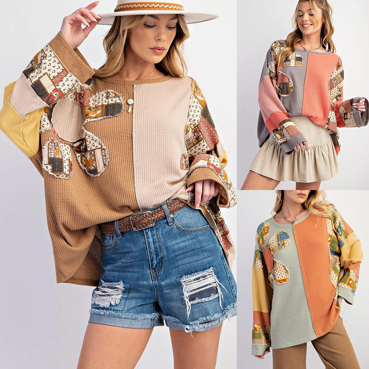 Desert Honey sweat gaufré patchwork western