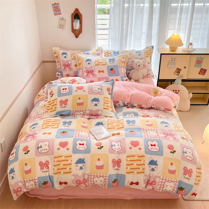Housse Couette Velours Enfant Motifs Cartoon Douce Chaude 150-220cm