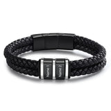 Bracelets Cuir Acier Personnalisé Gravure Prénoms Famille