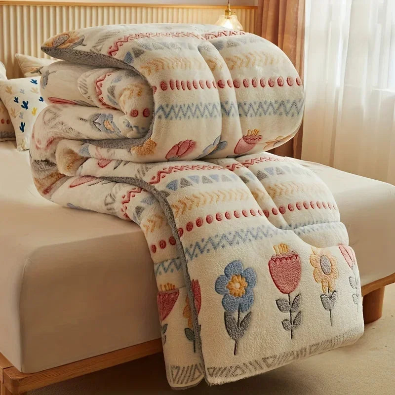 Couverture Polaire Flanelle Épaisse Hiver Chaude Motifs Floraux - Couverture Polaire GoHappy