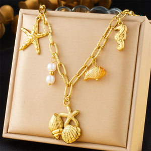 Colliers Costa Luz soleil coquillage perles dorées - colliers GoHappy