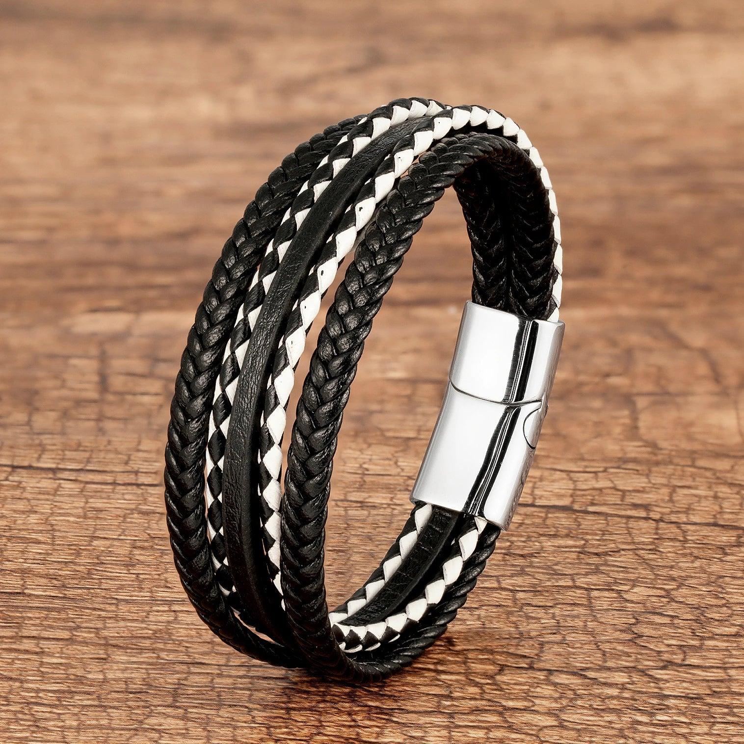 Bracelet Masculin Cuir Tressé Style Bohème Fermoir Aimanté - bracelet cuir GoHappy