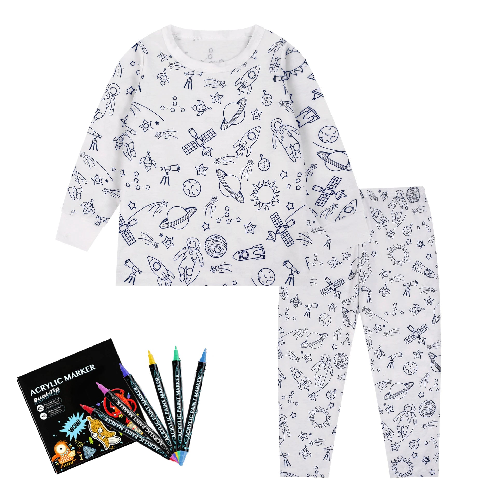 Pyjama Enfant à Colorier Créatif Réutilisable 6 Feutres Inclus
