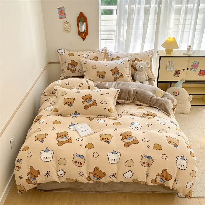 Housse Couette Velours Enfant Motifs Cartoon Douce Chaude 150-220cm