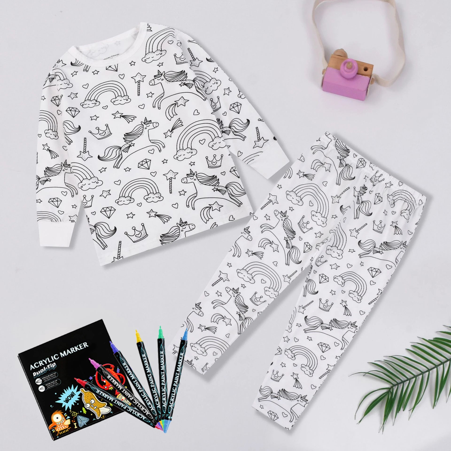 Pyjama Enfant à Colorier Créatif Réutilisable 6 Feutres Inclus