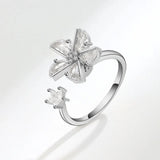 Bagues Spinner Rotatives Fleur Abeille en Cristal Argent Ajustables