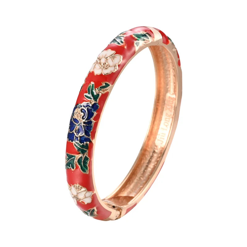 Jaipur Email bracelet jonc floral plaqué or rose