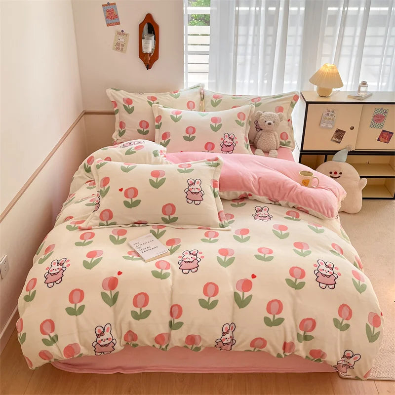 Housse Couette Velours Enfant Motifs Cartoon Douce Chaude 150-220cm