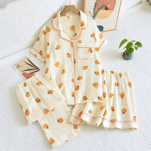 Ensemble Pyjama Femme Coton Crêpe Fleuri 2-3 Pièces Manches Courtes - pyjama femme GoHappy