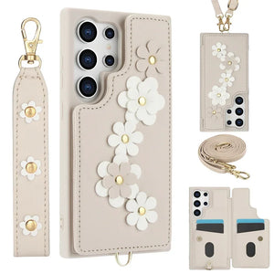 Coque Samsung portefeuille fleurie dragonne bandoulière - coques pour smartphone GoHappy