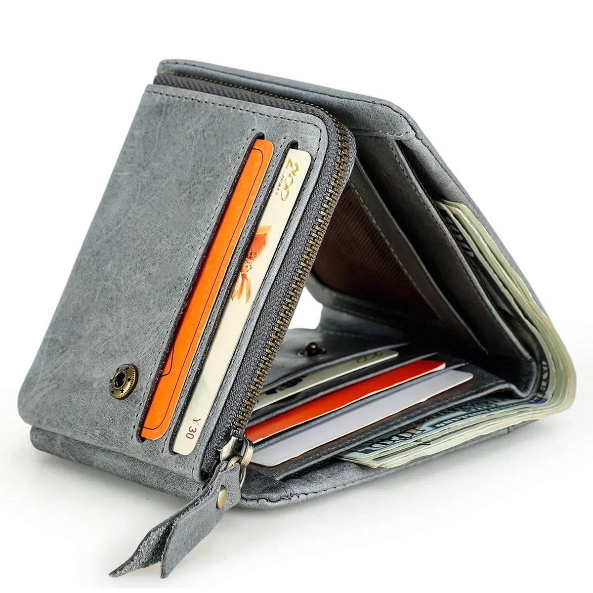 Marius portefeuille homme trois volets, coloris Gris Ardoise, ouvert