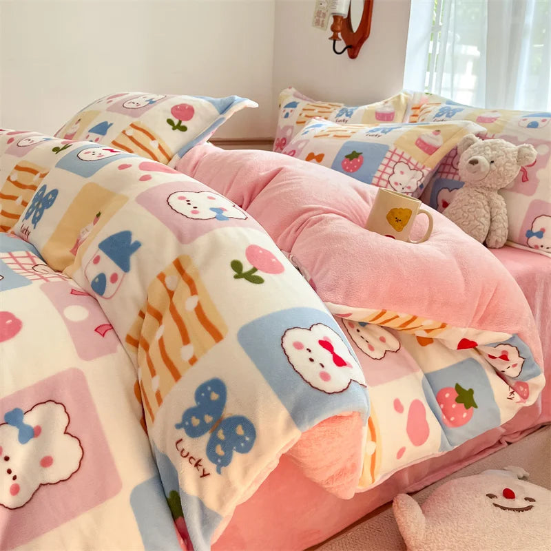 Housse Couette Velours Enfant Motifs Cartoon Douce Chaude 150-220cm