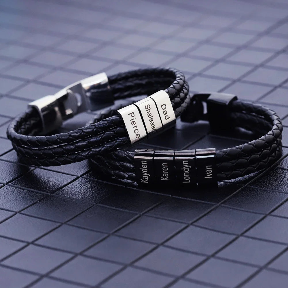 Bracelet Prénoms Famille Atelier cuir-acier
