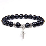 Bracelet Perles Croix Argent Pierre Naturelle Vertus Spirituel - Bracelets GoHappy