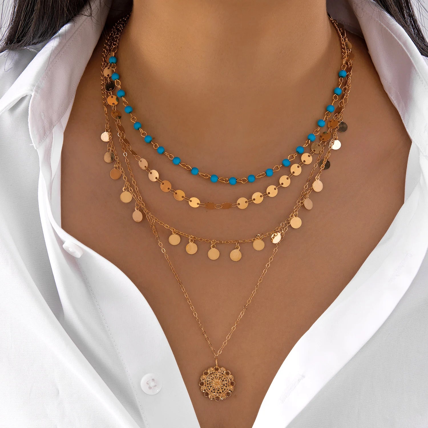 Colliers style bohème multirangs œil et croix