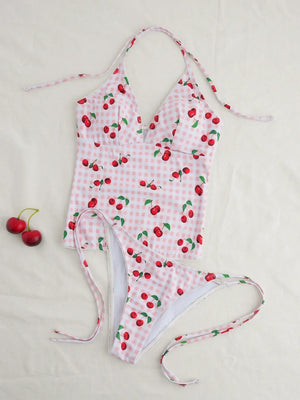 Bikini Cherry Blossom Maillot Deux Pièces Femme Vichy Cerise Brésilien - maillots de bain GoHappy