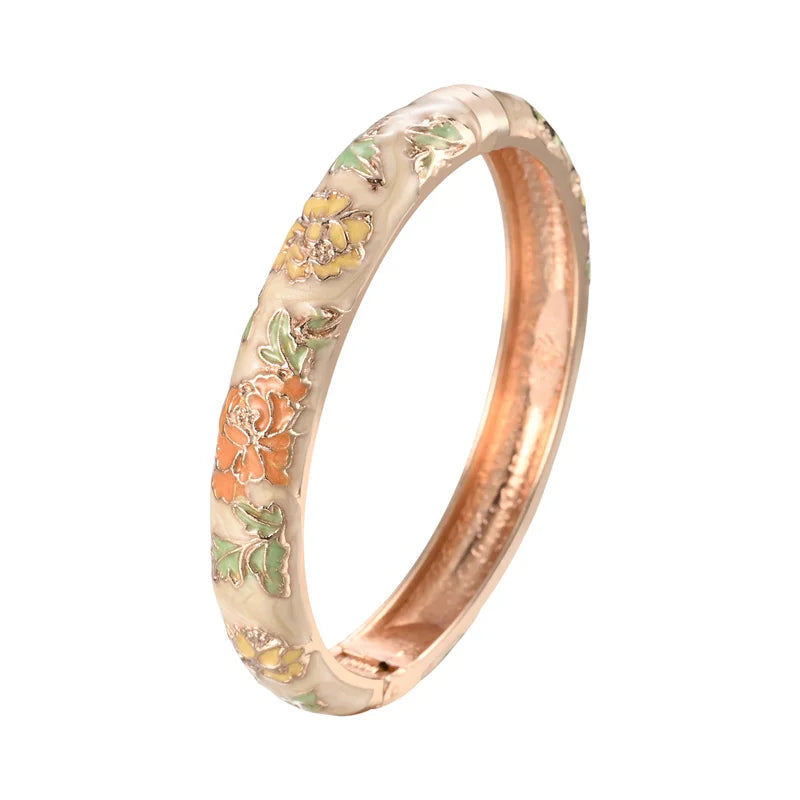 Jaipur Email bracelet jonc floral plaqué or rose