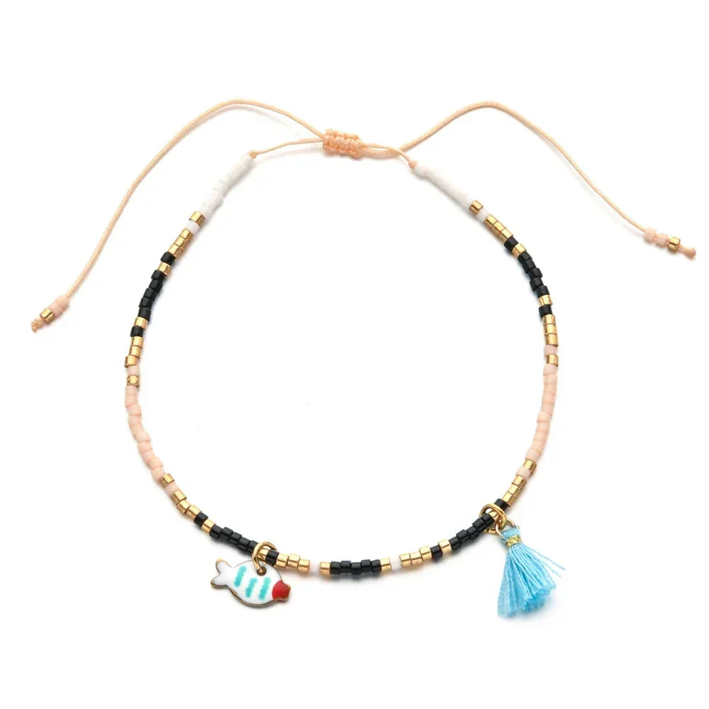 Bracelet femme boho perles Miyuki pompon coloré - bracelet perles GoHappy