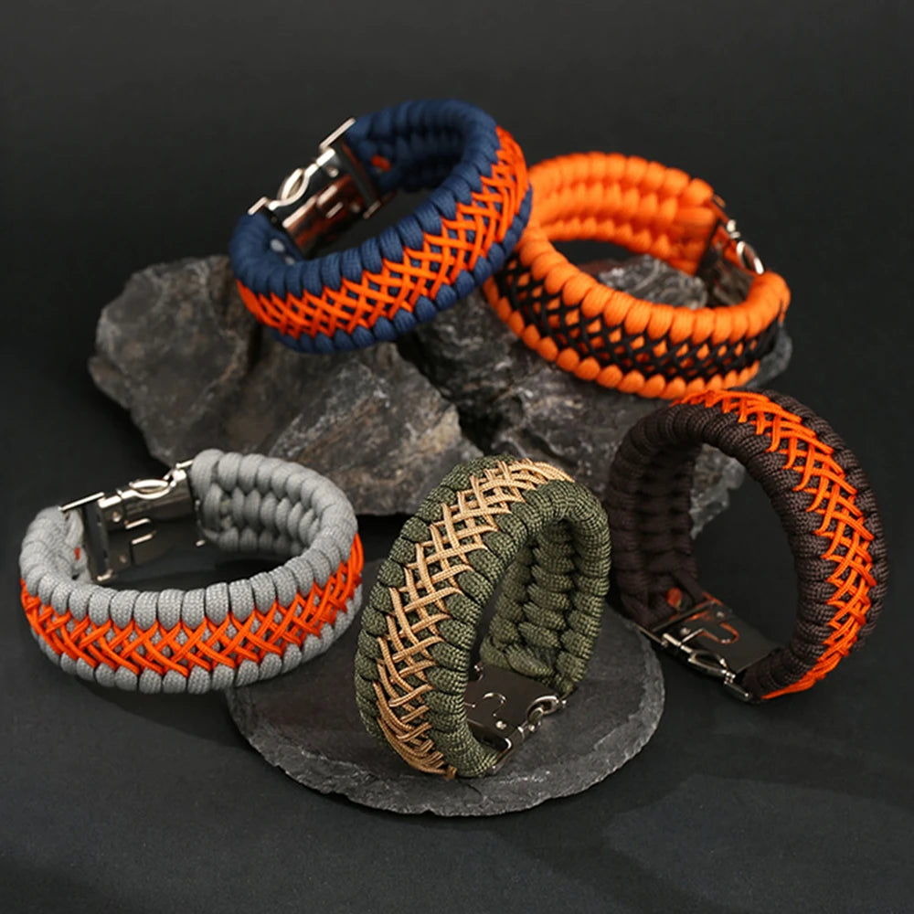 Bracelet Homme Paracorde Tressé Main Survie Nature Magnétique