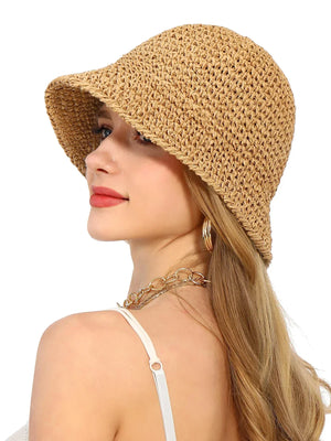 Chapeau Seau Paille Crochet Femme Pliable Protection UV - chapeau de plage GoHappy