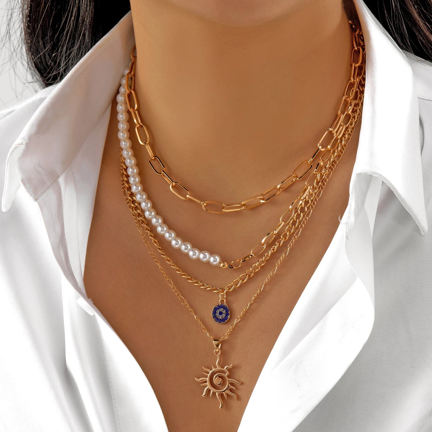 Colliers style bohème multirangs œil et croix