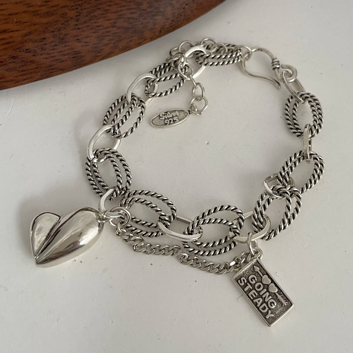 Bracelet femme Liens Bohèmes Cœur Torsadé argent 925 style rétro GoHappy France