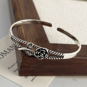 Bracelet jonc femme Jardin Vintage Rose Tressée argent 925 motif en relief GoHappy France