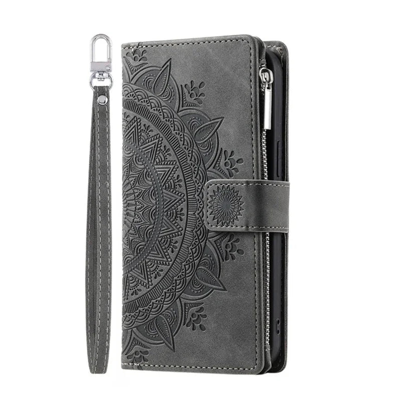 Protection iPhone Mandala Zip Portefeuille Cuir Gaufré Porte-Cartes - Coques pour téléphones portables GoHappy