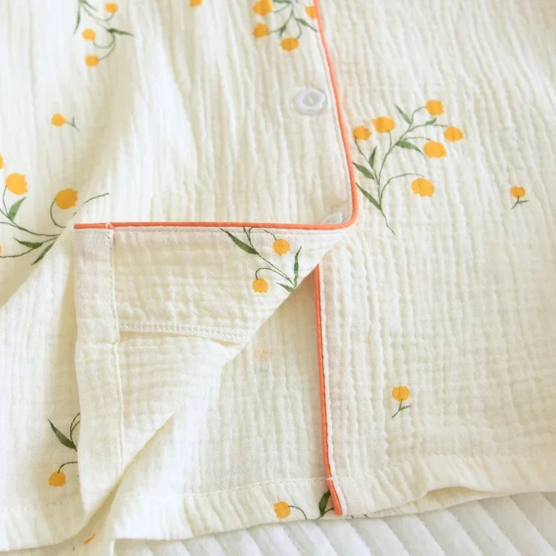 Ensemble Pyjama Femme Coton Crêpe Fleuri 2-3 Pièces Manches Courtes - pyjama femme GoHappy